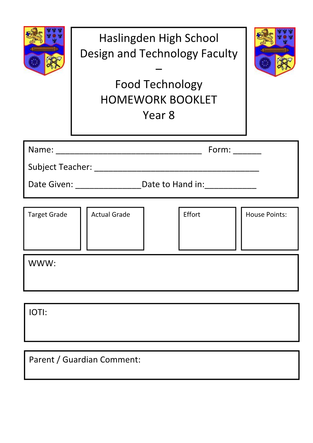 Food Technology HOMEWORK BOOKLET Year 8