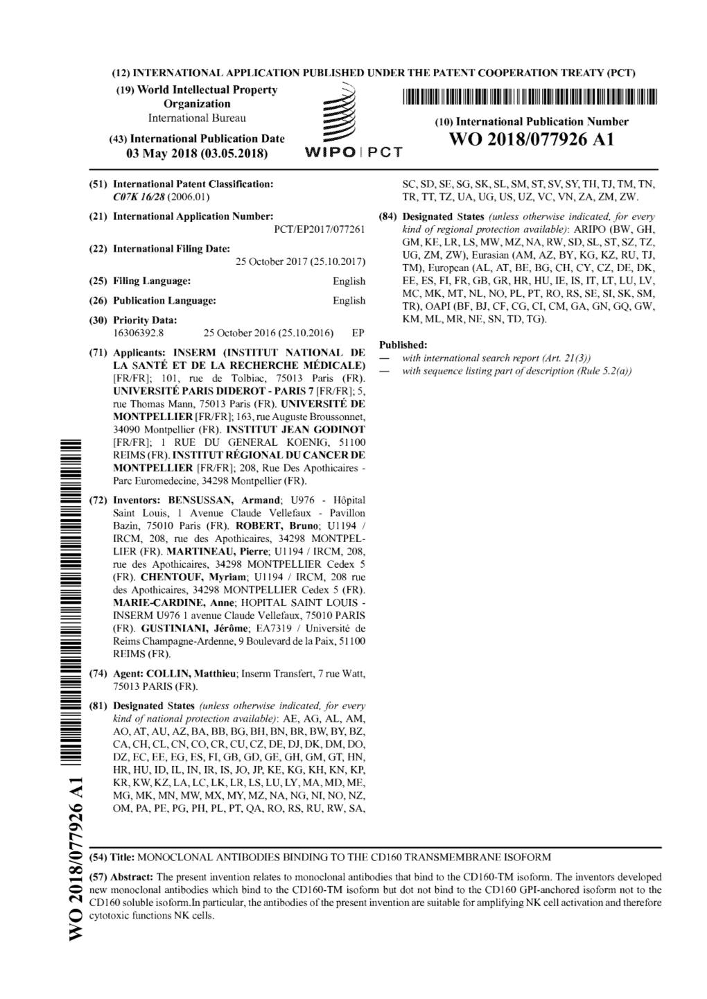 WO 2018/077926 Al 03 May 2018 (03.05.2018) WIPO I PCT