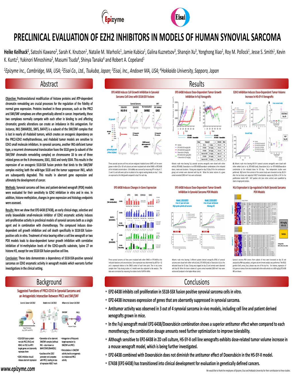 PRECLINICAL EVALUATION of EZH2 INHIBITORS in MODELS of HUMAN SYNOVIAL SARCOMA Heike Keilhack1, Satoshi Kawano2, Sarah K