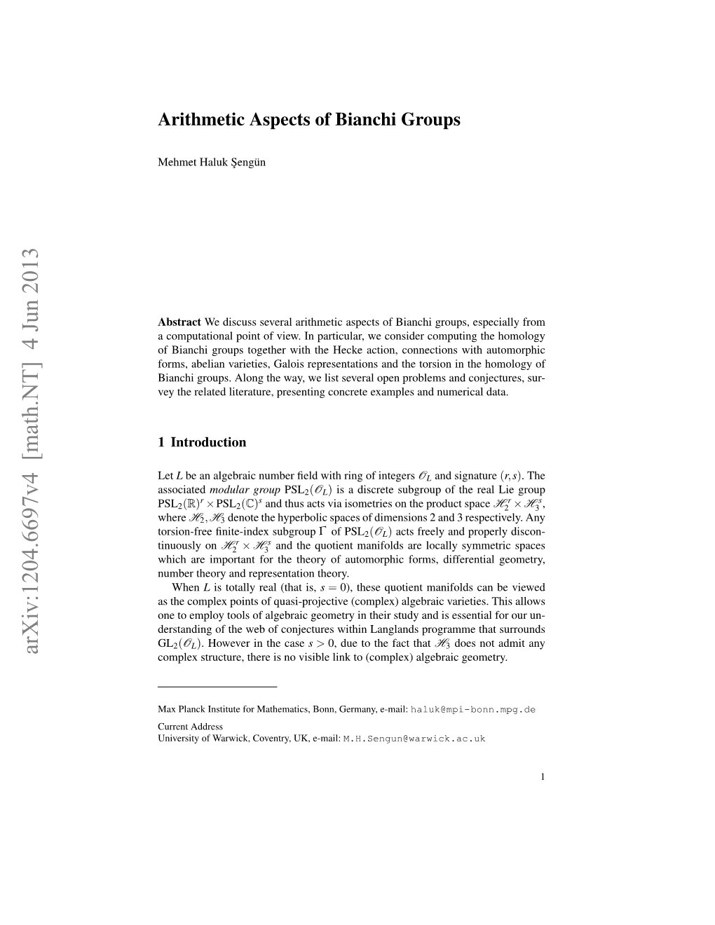 Arithmetic Aspects of Bianchi Groups