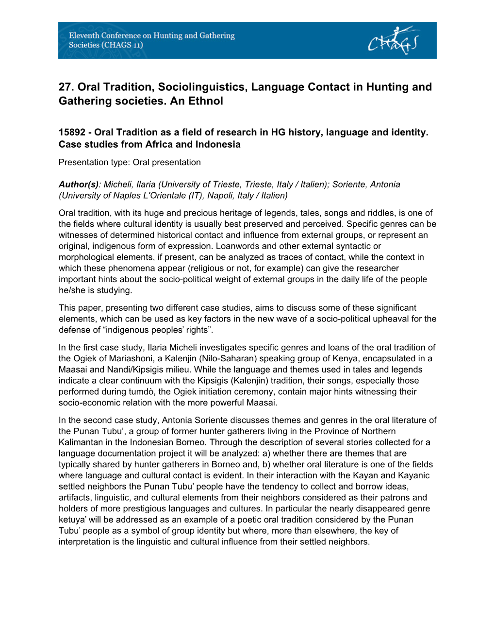 27. Oral Tradition, Sociolinguistics, Language Contact in Hunting and Gathering Societies