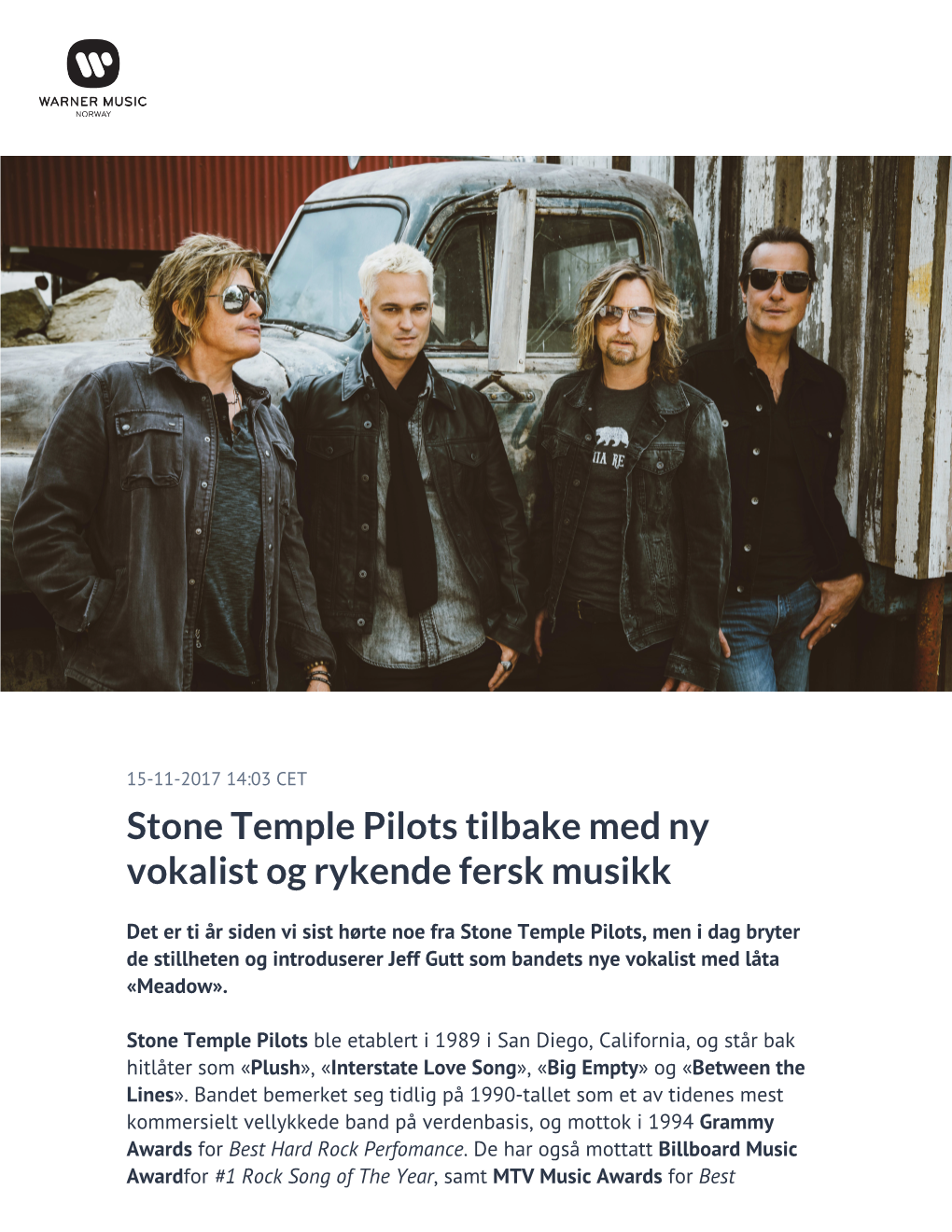 ​Stone Temple Pilots Tilbake Med Ny Vokalist Og Rykende Fersk Musikk