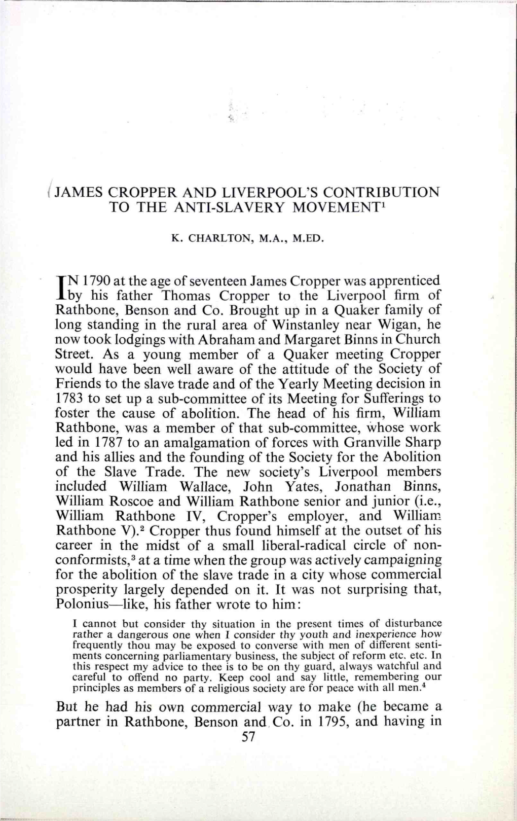 James Cropper and Liverpool's Contribution to the Anti-Slavery