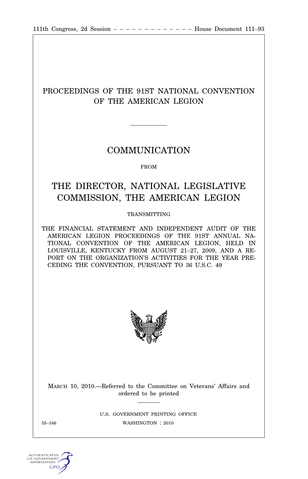 Proceedings of the 91St National Convention of the American Legion