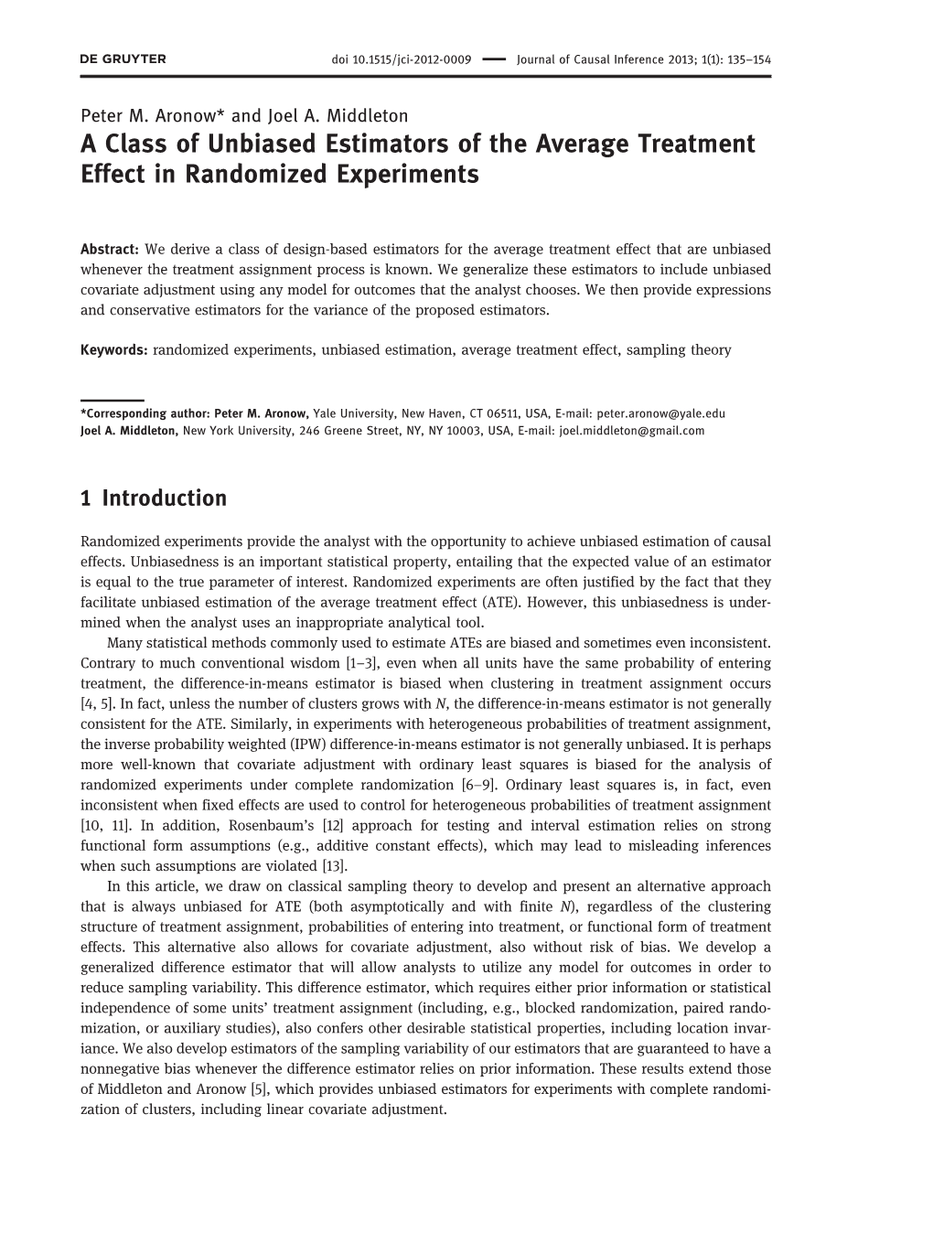 A Class of Unbiased Estimators of the Average Treatment Effect in Randomized Experiments