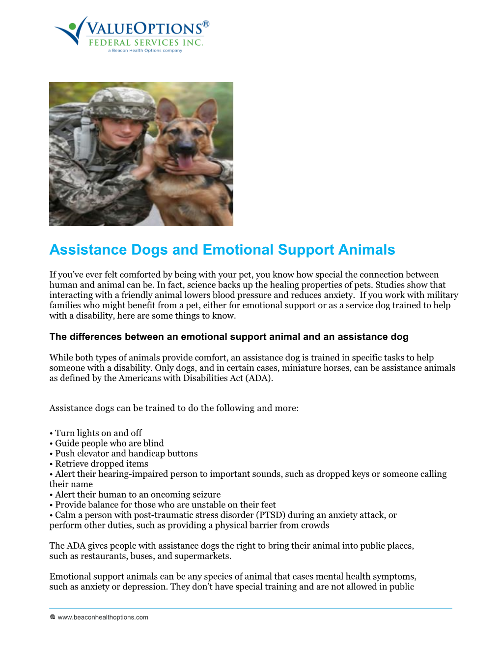 Assistance Dogs and Emotional Support Animals