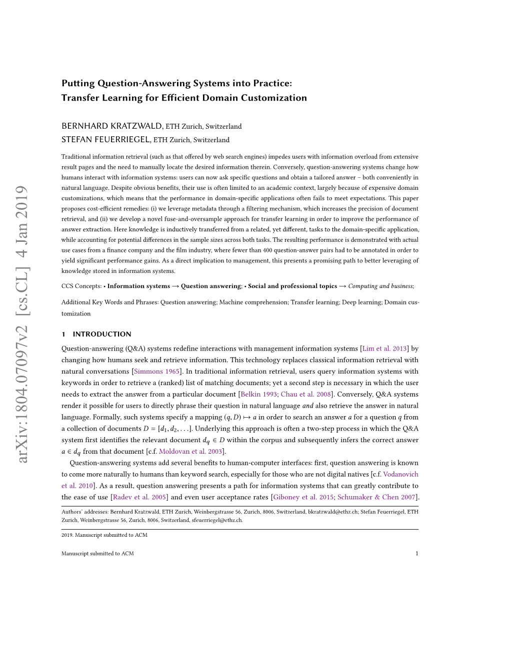 Putting Question-Answering Systems Into Practice: Transfer Learning for Efficient Domain Customization