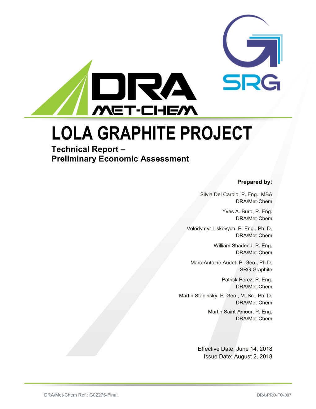 LOLA GRAPHITE PROJECT Technical Report – Preliminary Economic Assessment