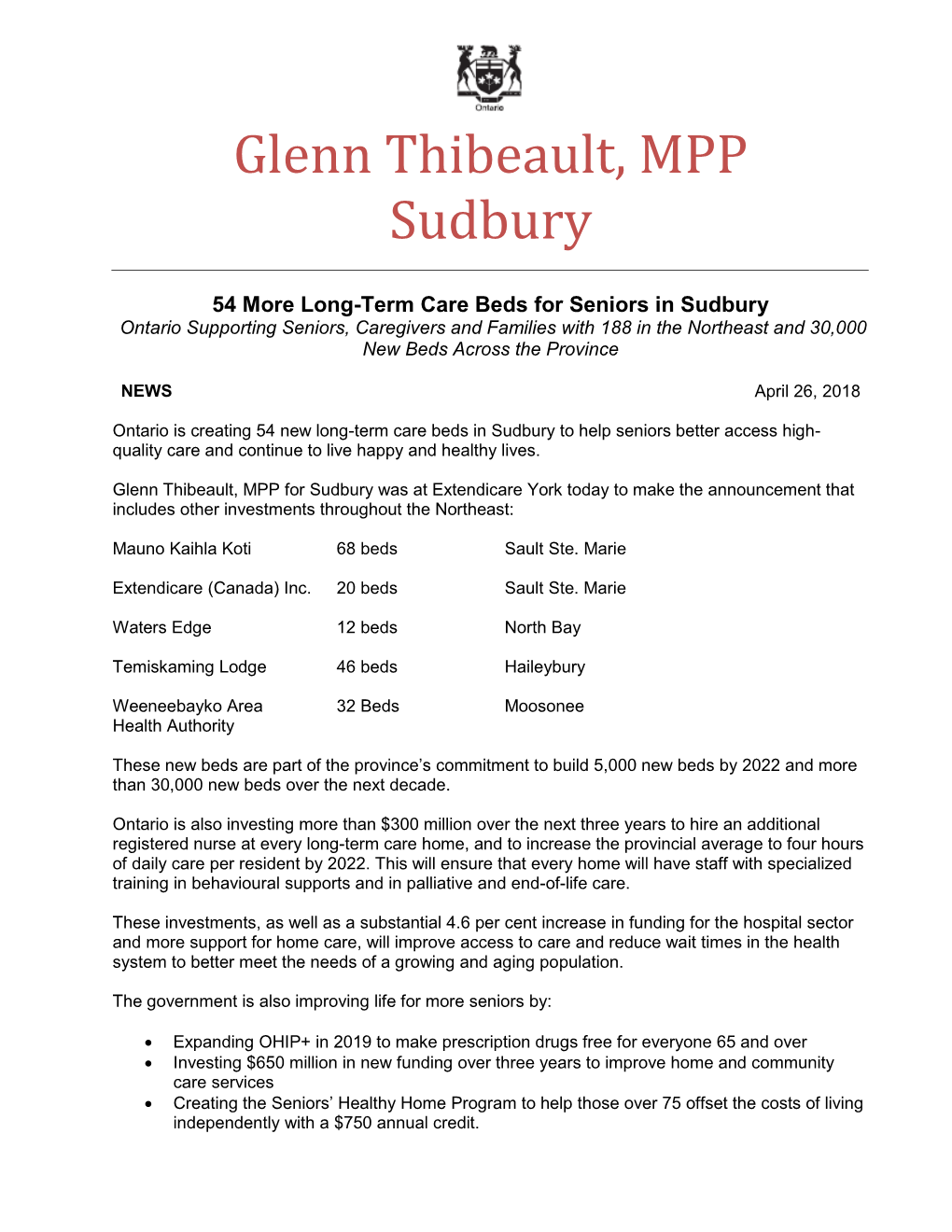 Glenn Thibeault, MPP Sudbury