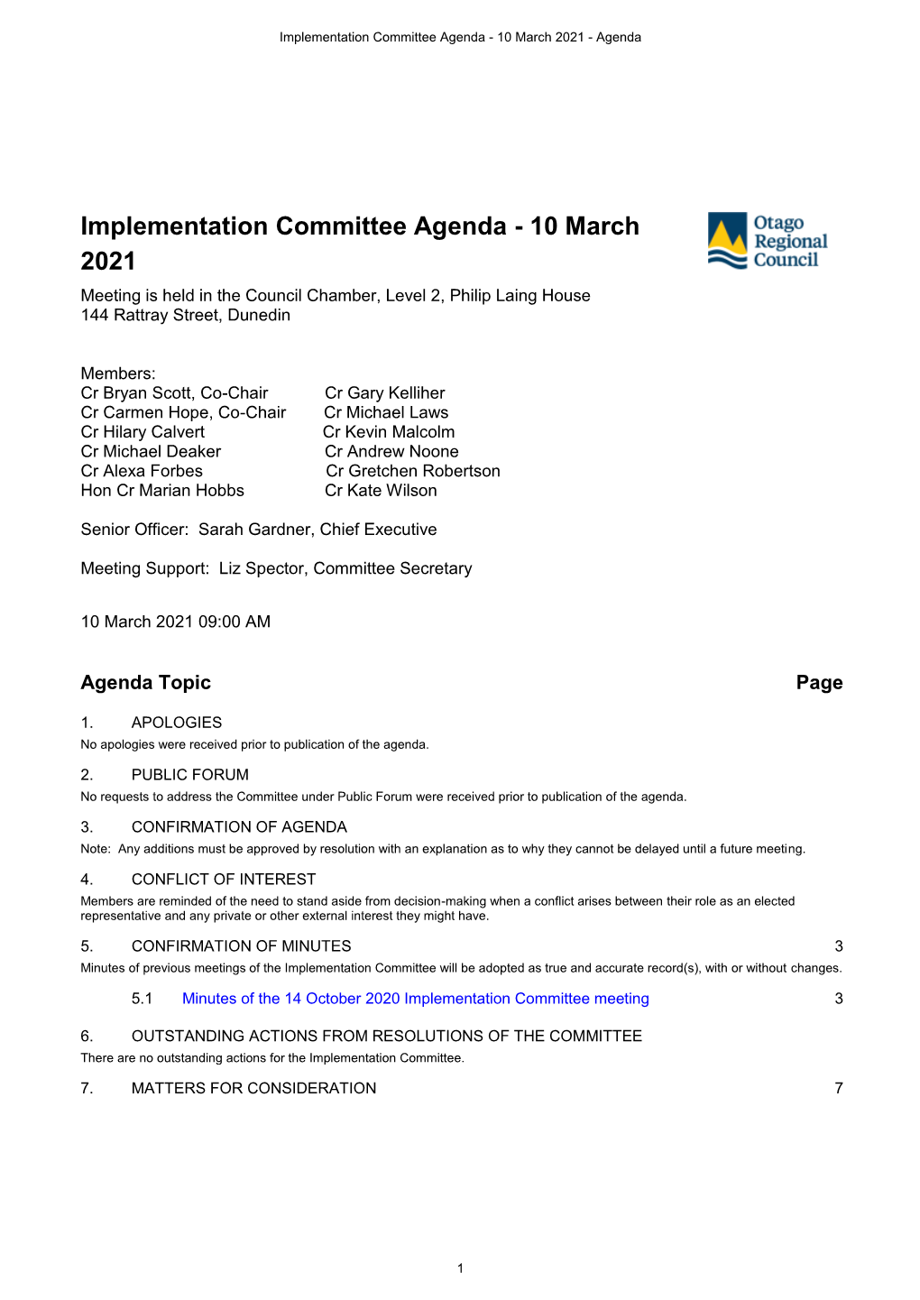 Implementation Committee Agenda - 10 March 2021 - Agenda