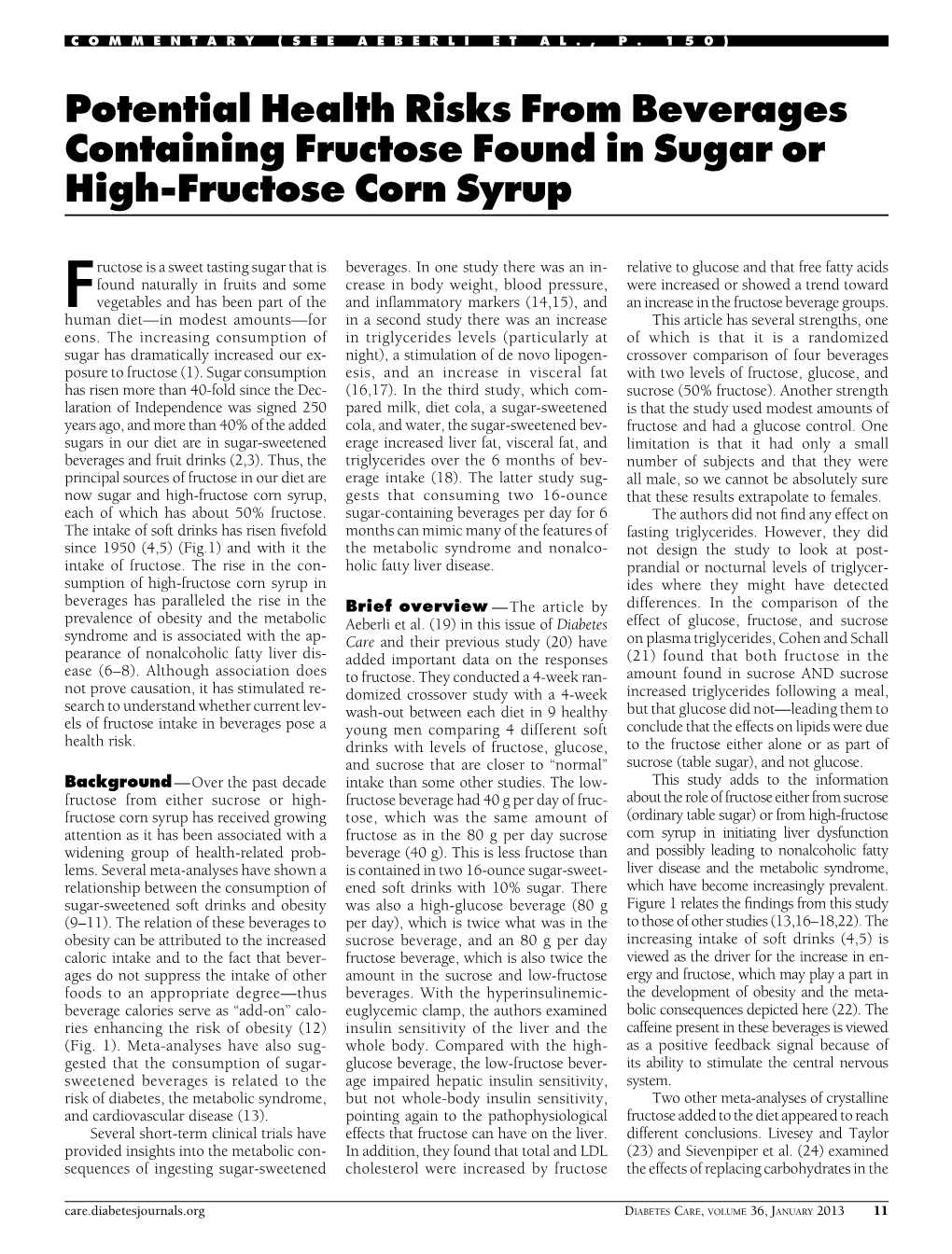 Potential Health Risks from Beverages Containing Fructose Found in Sugar Or High-Fructose Corn Syrup