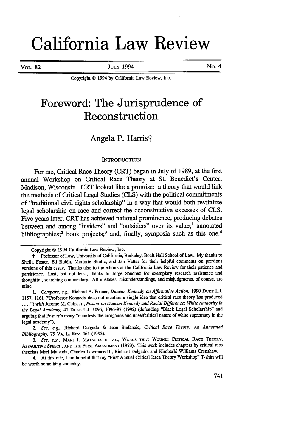 The Jurisprudence of Reconstruction