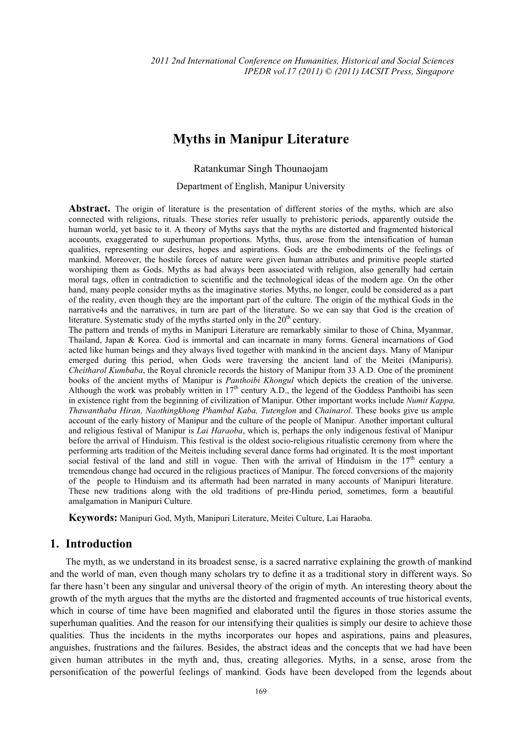 Myths in Manipur Literature
