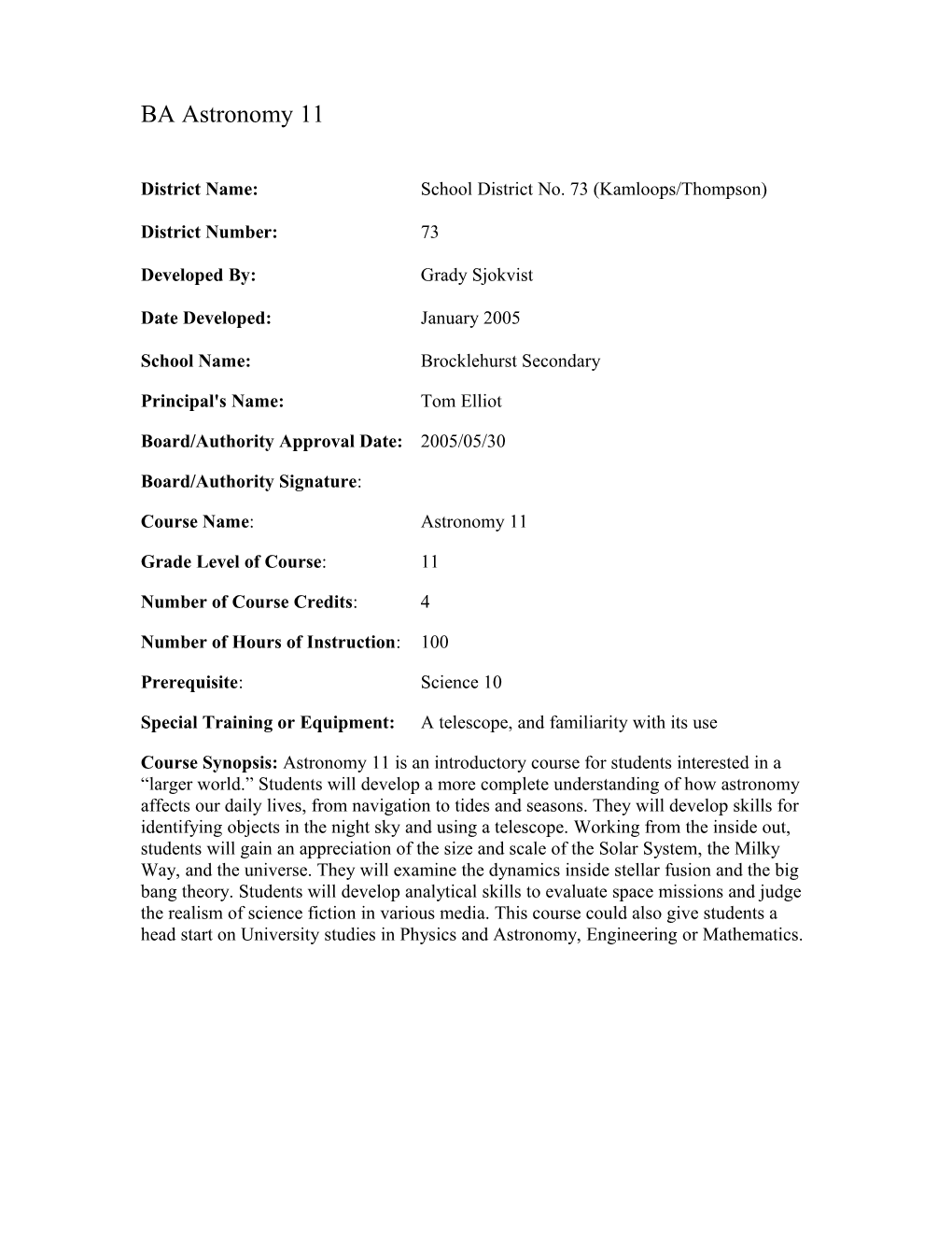 District Name: School District No. 73 (Kamloops/Thompson)