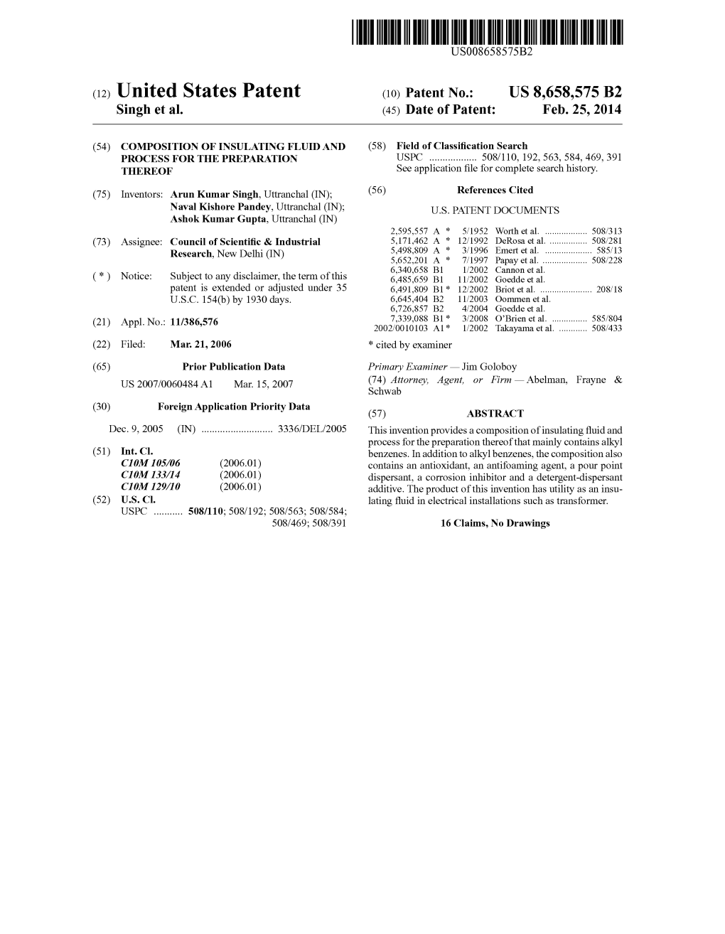 (12) United States Patent (10) Patent No.: US 8,658,575 B2 Singh Et Al