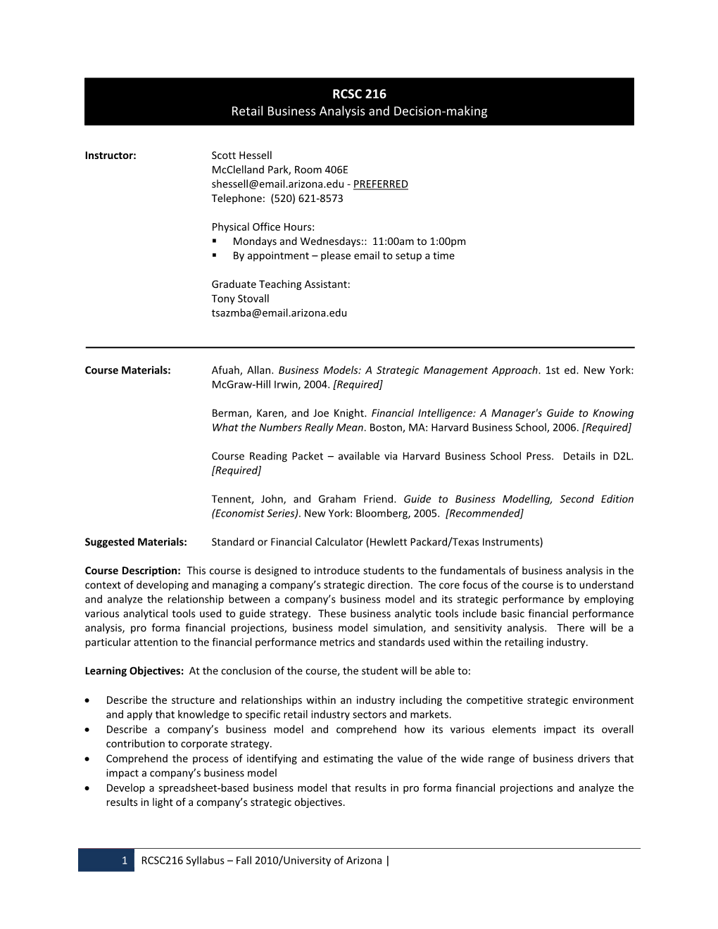 RCSC 216 Retail Business Analysis and Decision-Making