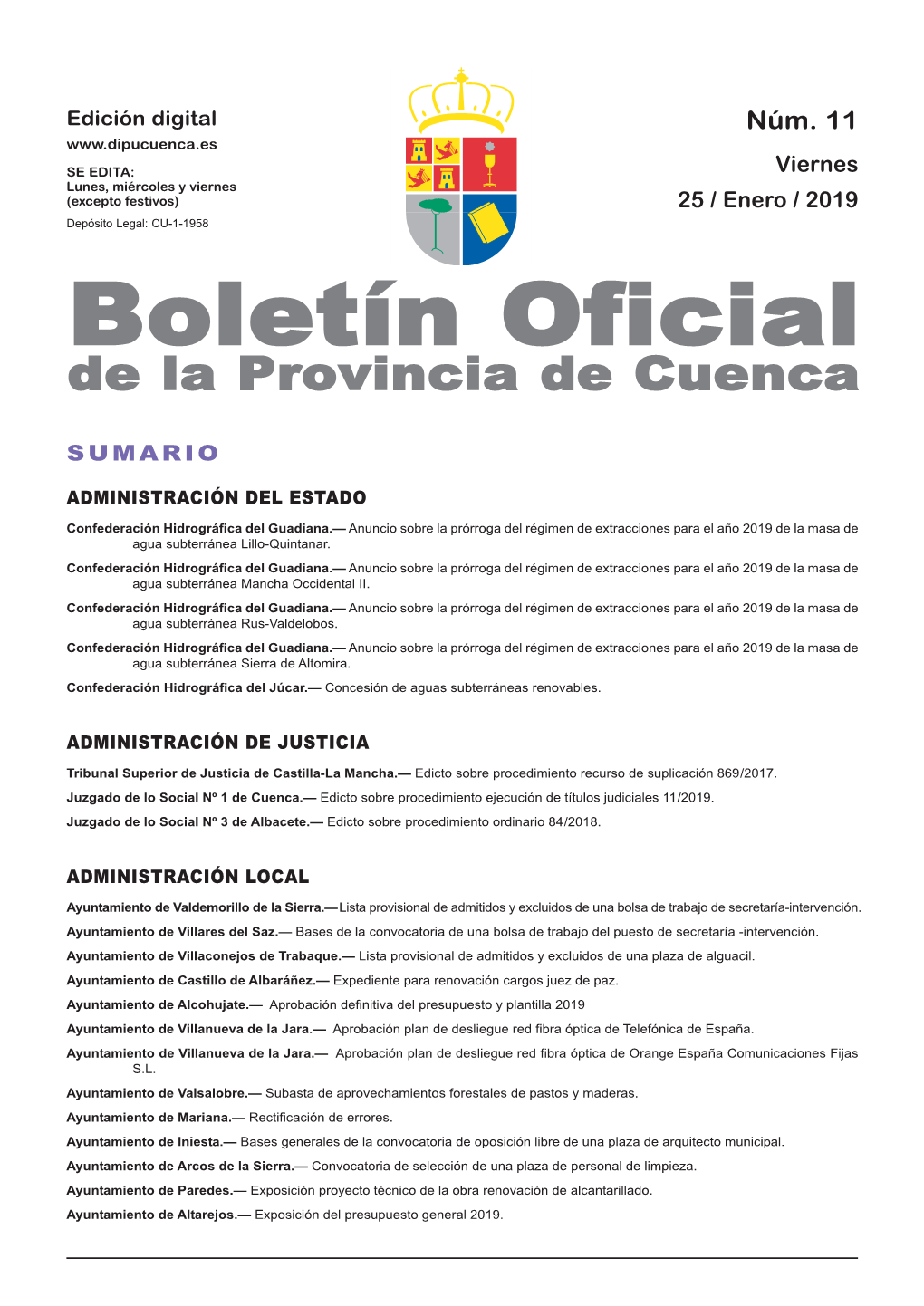 Boletín Oficial De La Provincia De Cuenca Sumario Administración Del Estado