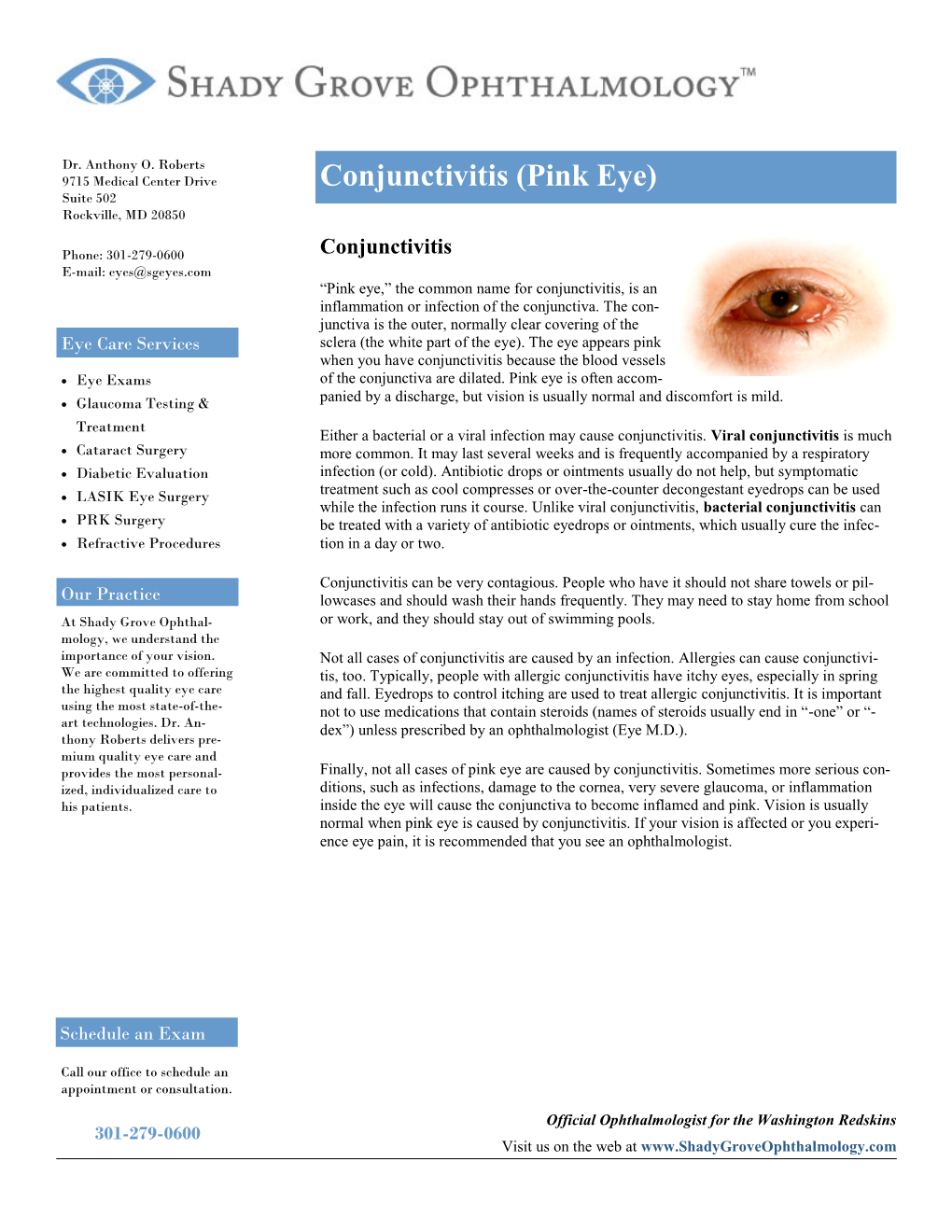 Conjunctivitis (Pink Eye) Suite 502 Rockville, MD 20850