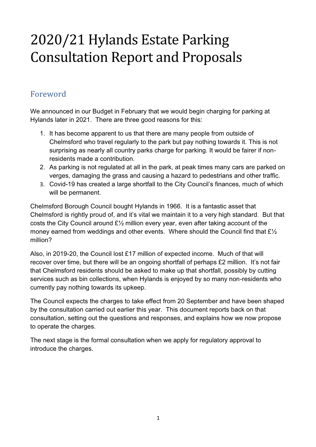 2020/21 Hylands Estate Parking Consultation Report and Proposals