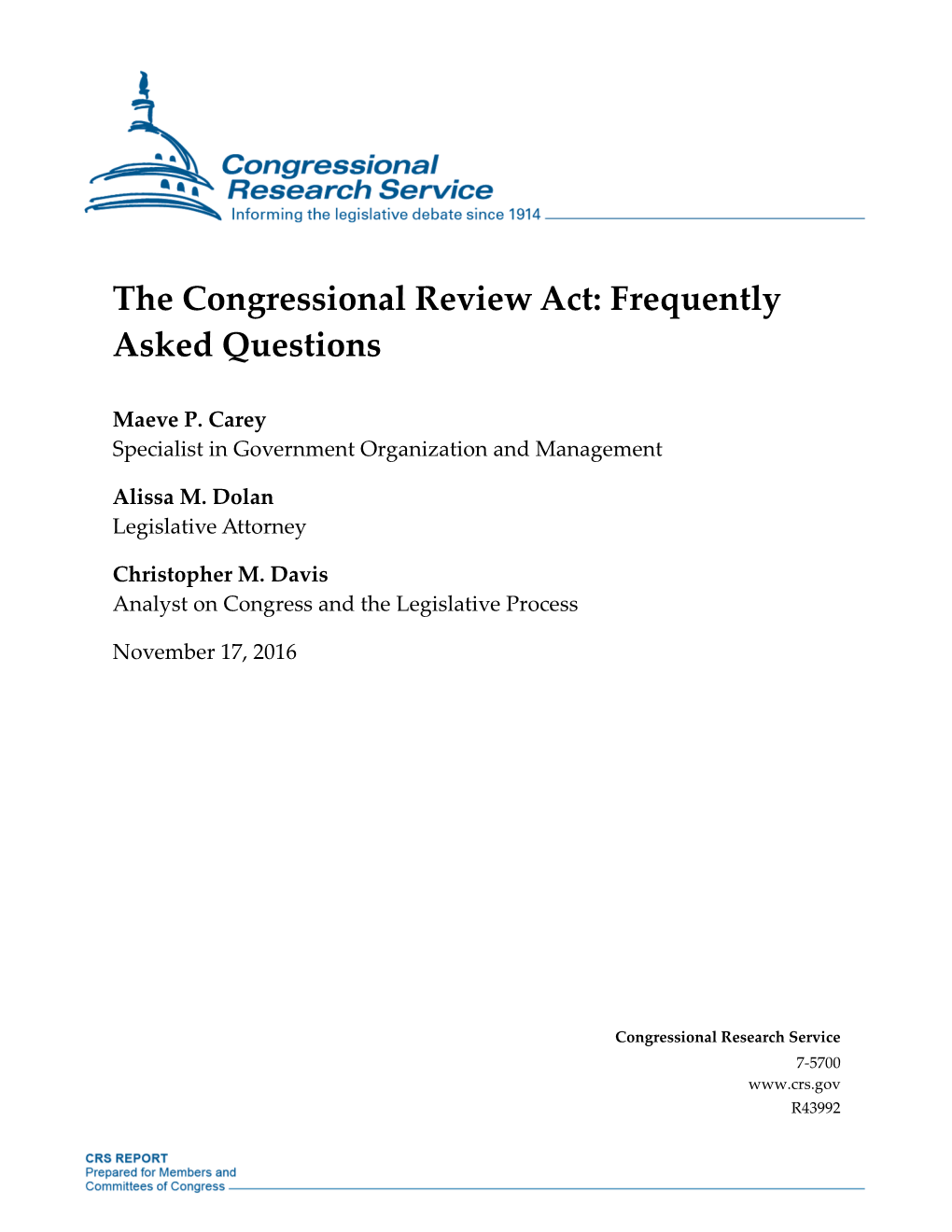 The Congressional Review Act: Frequently Asked Questions