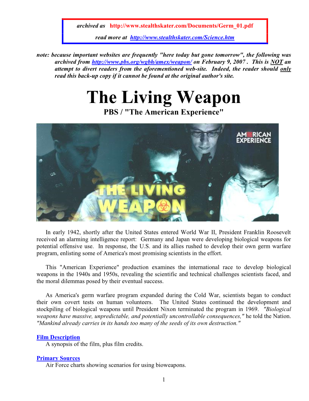 The Living Weapon PBS / 