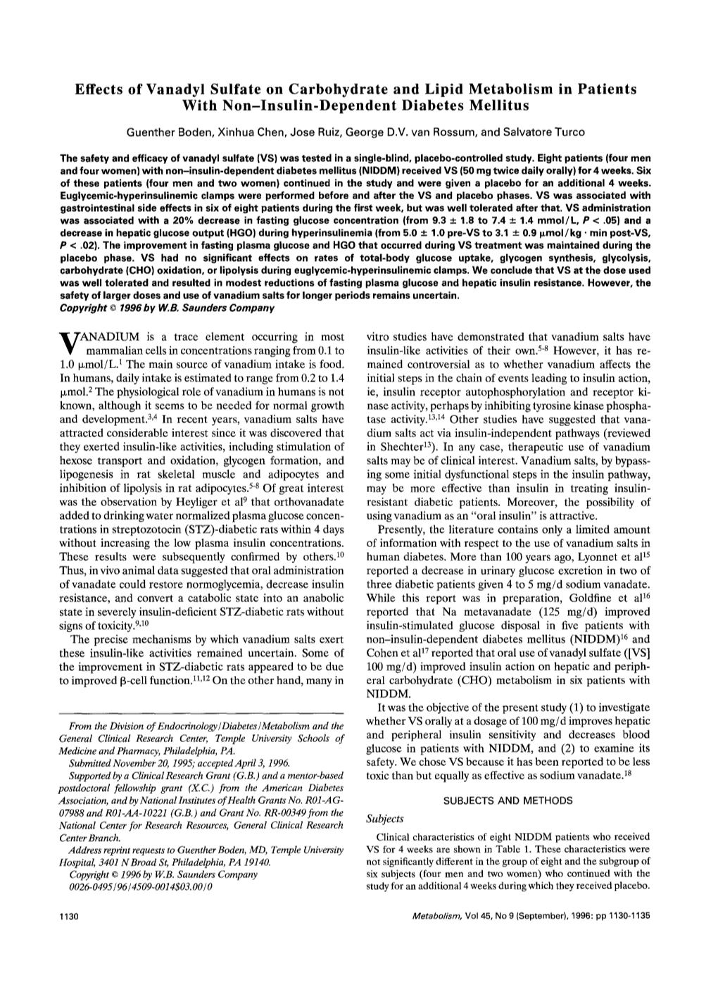 Effects of Vanadyl Sulfate on Carbohydrate and Lipid Metabolism in Patients with Non-Insulin-Dependent Diabetes Mellitus