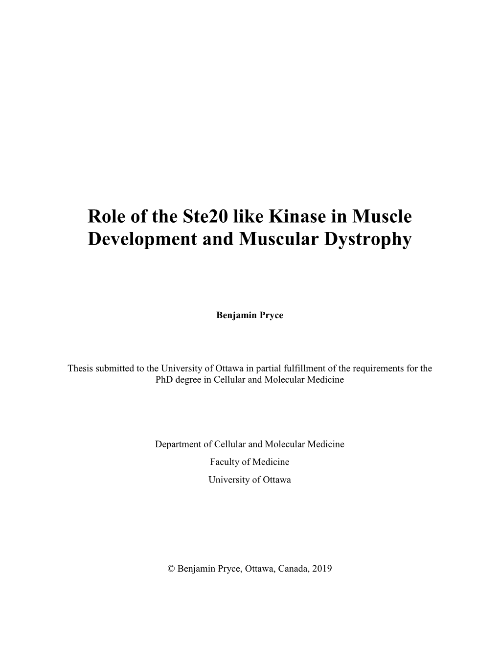 Role of the Ste20 Like Kinase in Muscle Development and Muscular Dystrophy