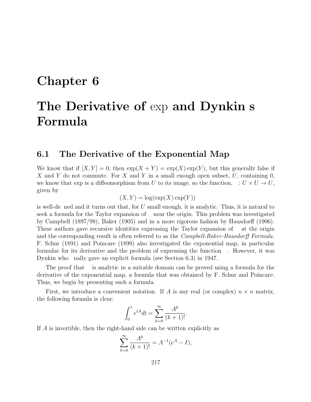 Chapter 6 the Derivative of Exp and Dynkin's Formula