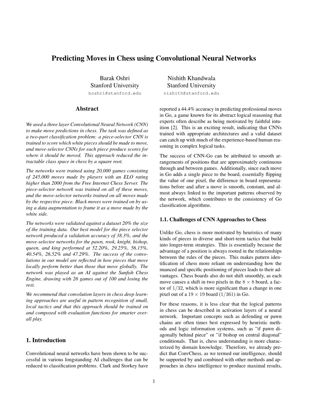 Predicting Moves in Chess Using Convolutional Neural Networks