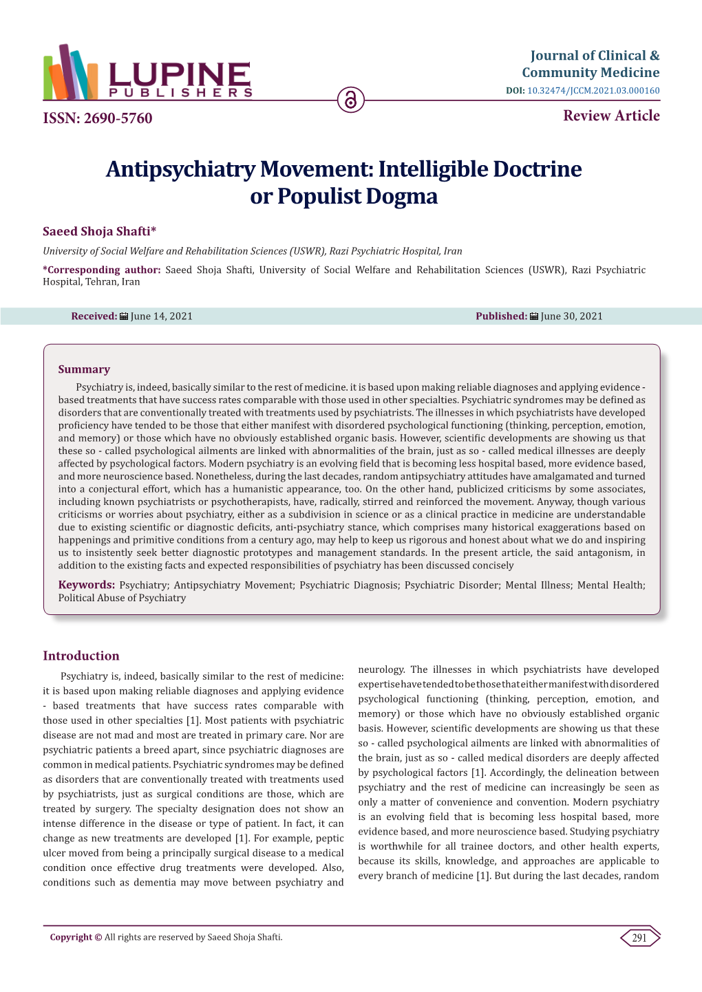 Antipsychiatry Movement: Intelligible Doctrine Or Populist Dogma