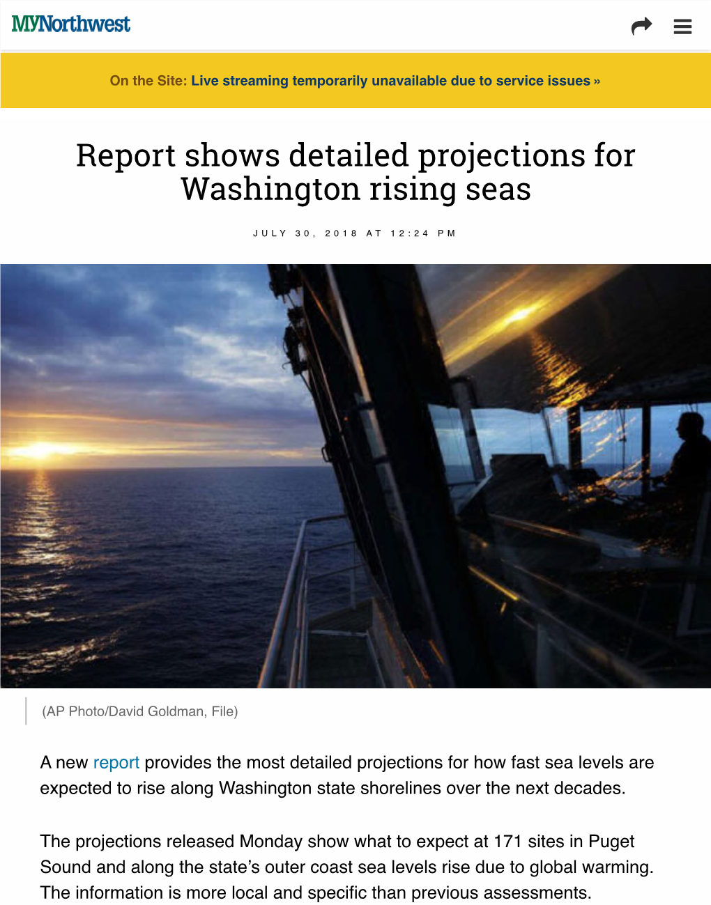 Report Shows Detailed Projections for Washington Rising Seas