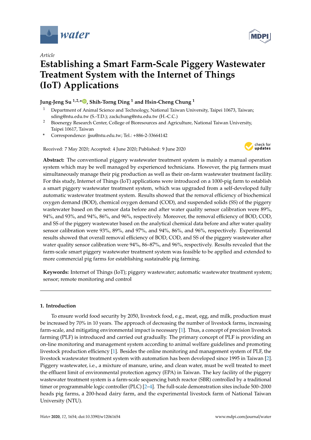 Establishing a Smart Farm-Scale Piggery Wastewater Treatment System with the Internet of Things (Iot) Applications