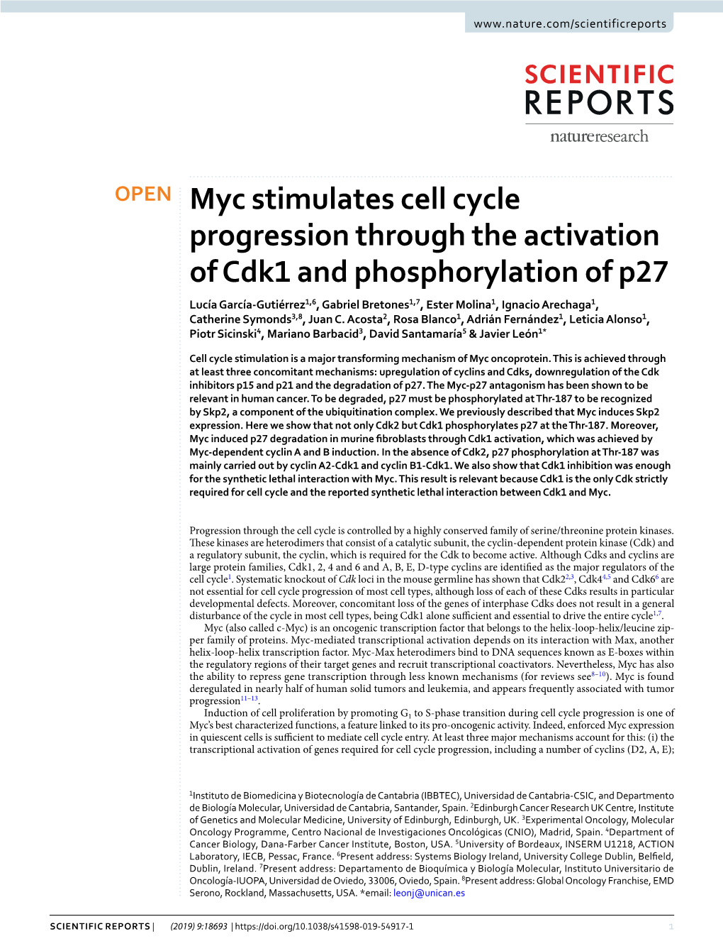 Myc Stimulates Cell Cycle Progression Through