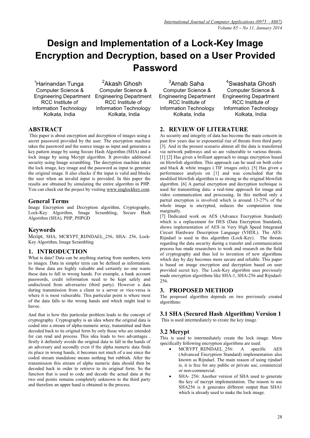 Design and Implementation of a Lock-Key Image Encryption and Decryption, Based on a User Provided Password