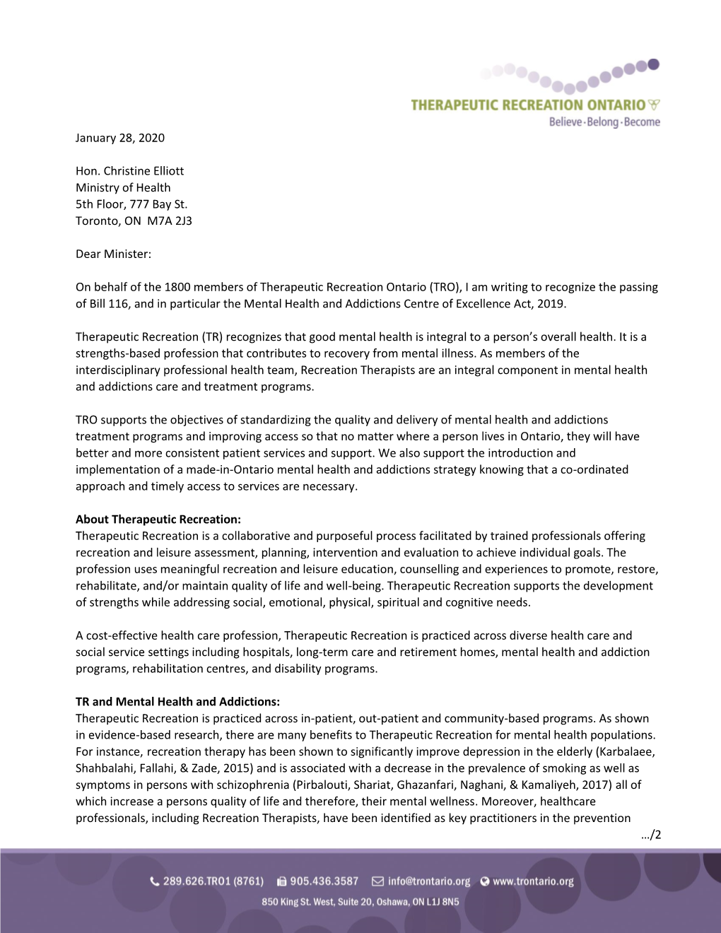 Letter Created by TRO's Mental Health Working Group