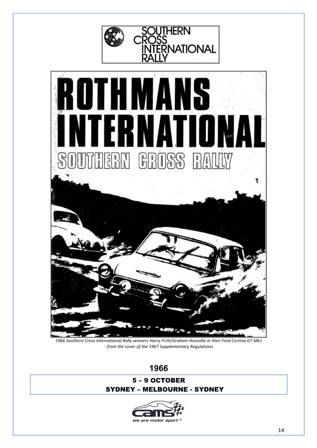 1966 Southern Cross International Rally Winners Harry Firth/Graham Hoinville in Their Ford Cortina GT Mk1 - from the Cover of the 1967 Supplementary Regulations