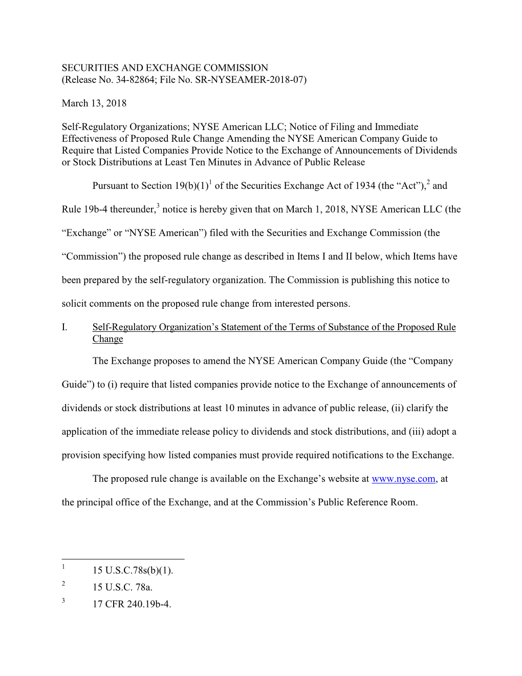 Notice of Filing and Immediate Effectiveness of Proposed Rule Change Amending the NYSE American Company Guide to Require That Li