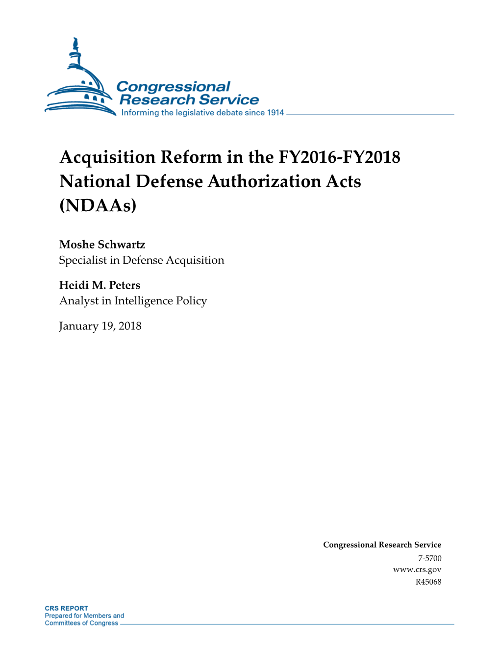 Acquisition Reform in the FY2016-FY2018 National Defense Authorization Acts (Ndaas)