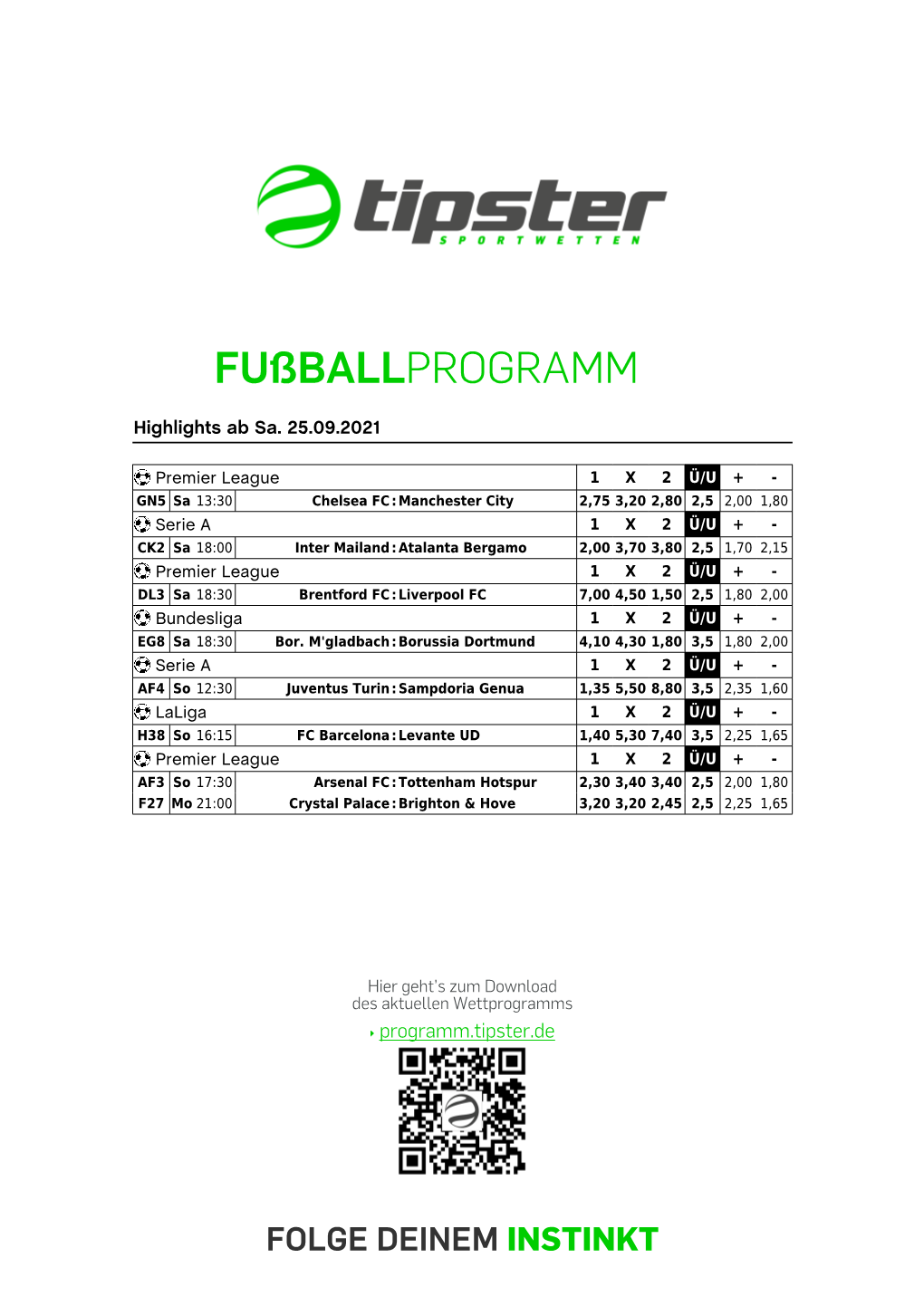 Fußballwetten, Lange Tabellen