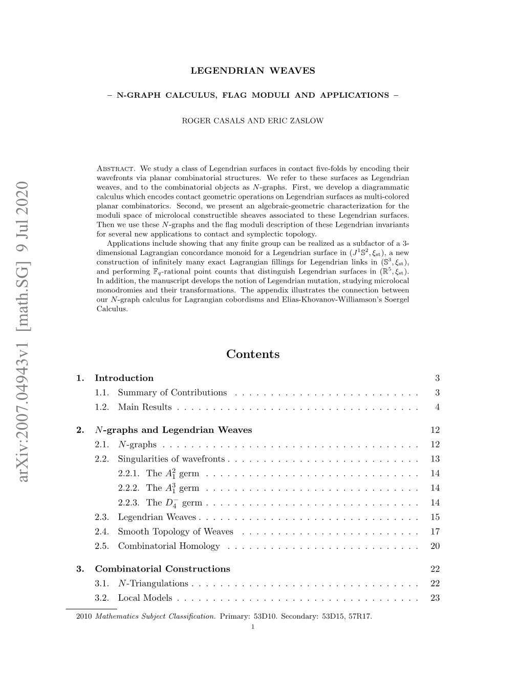 Arxiv:2007.04943V1 [Math.SG] 9 Jul 2020 3 2.2.2