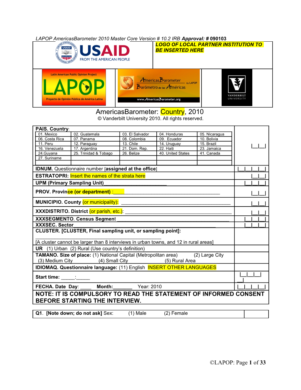 Core Questionnaire2010 English