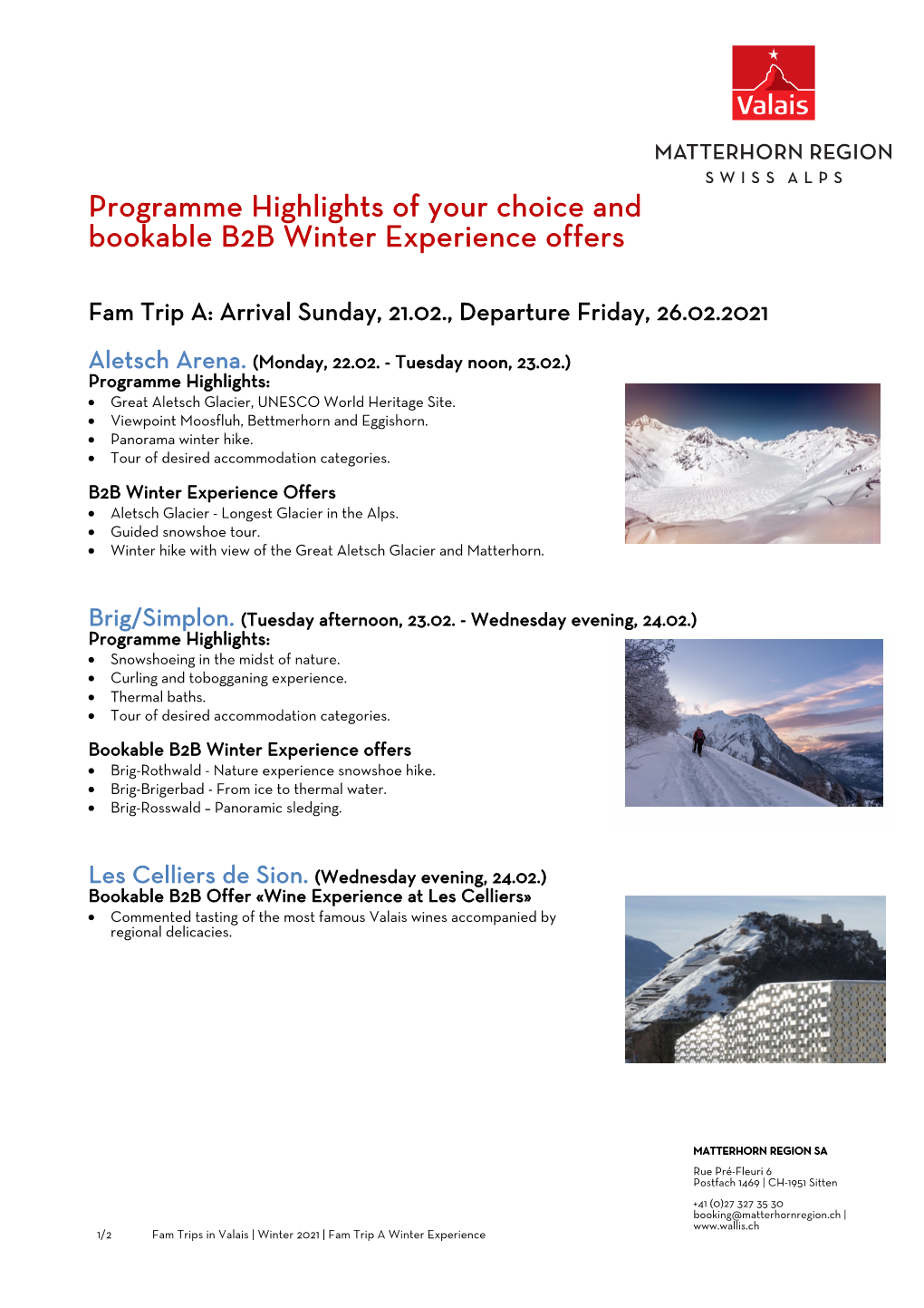 Programme Highlights of Your Choice and Bookable B2B Winter Experience Offers