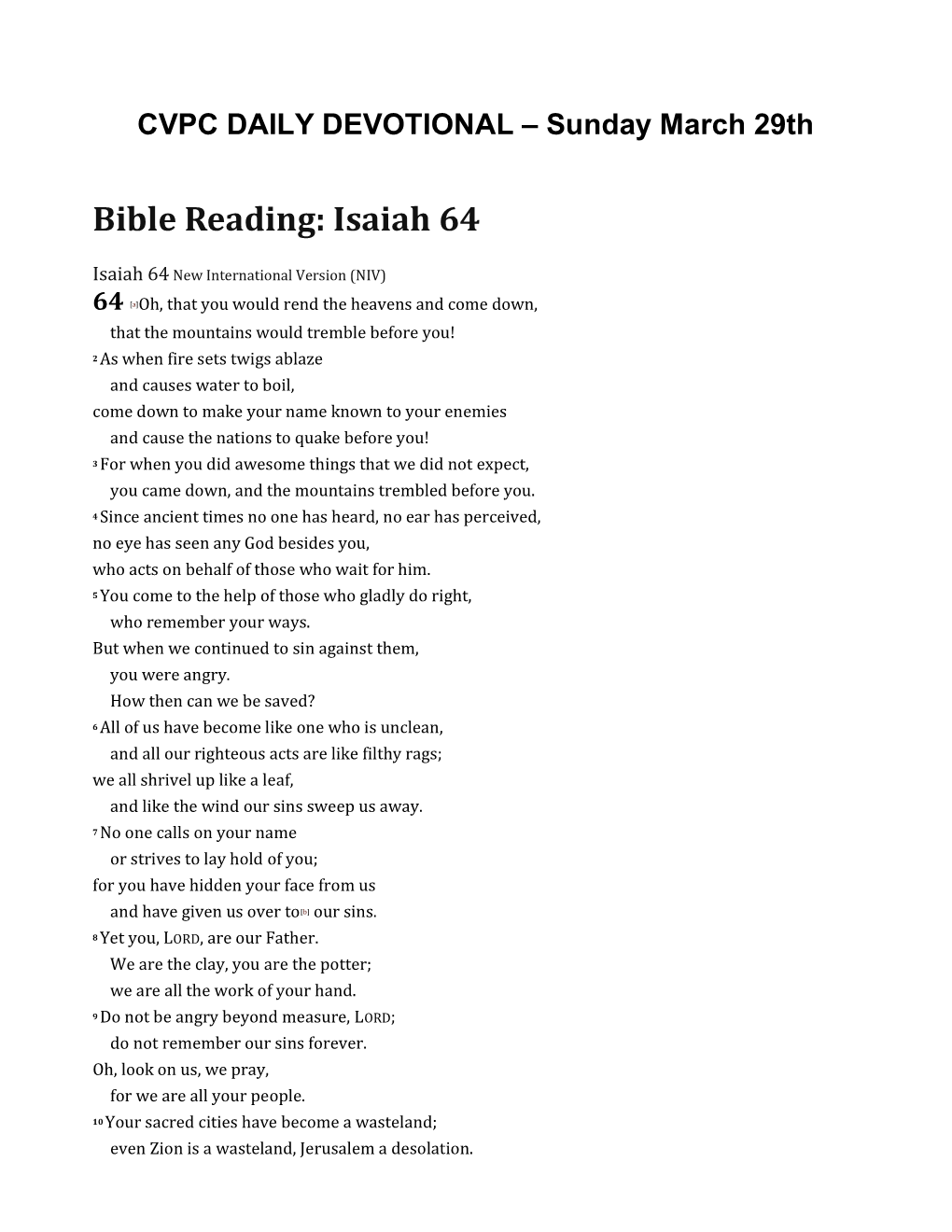 Bible Reading: Isaiah 64