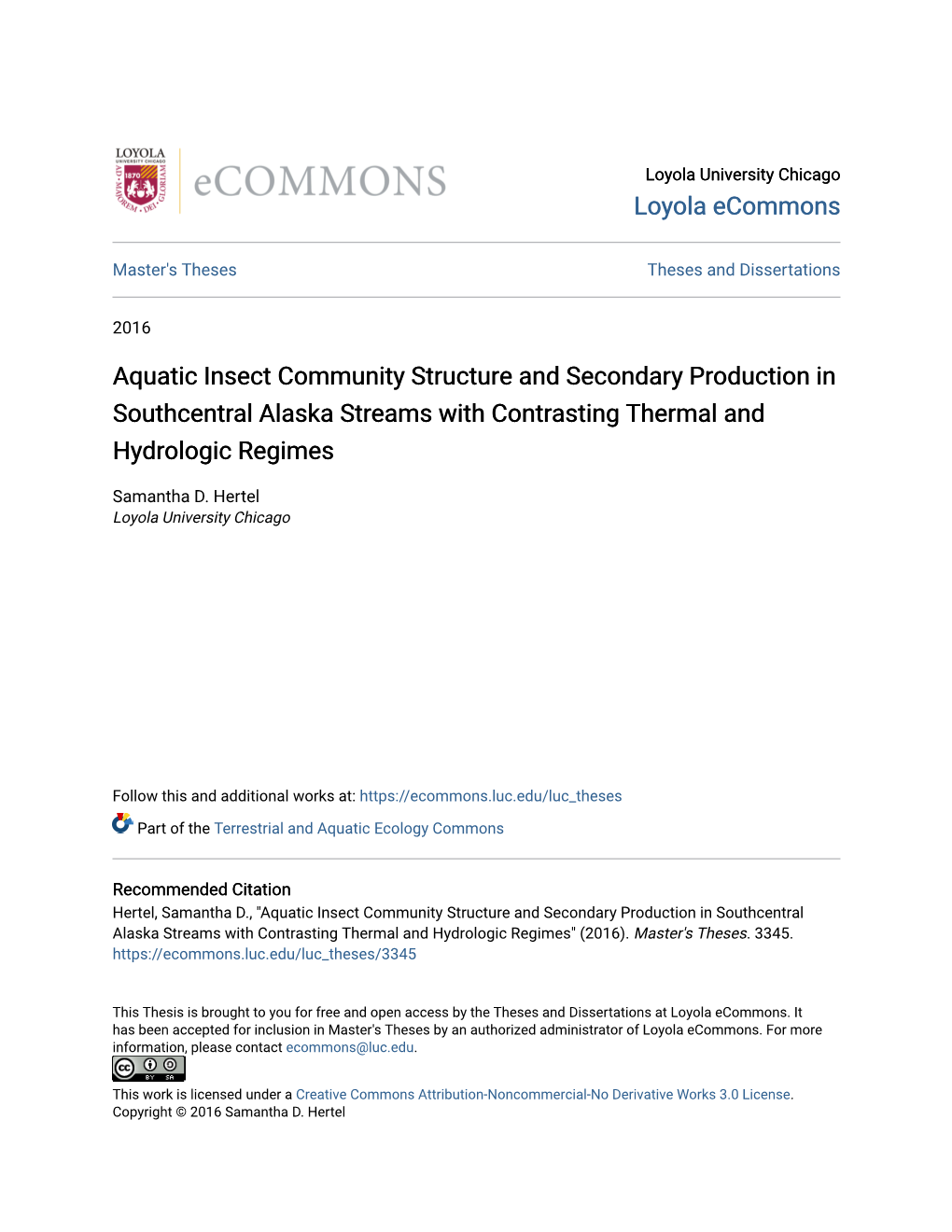 Aquatic Insect Community Structure and Secondary Production in Southcentral Alaska Streams with Contrasting Thermal and Hydrologic Regimes