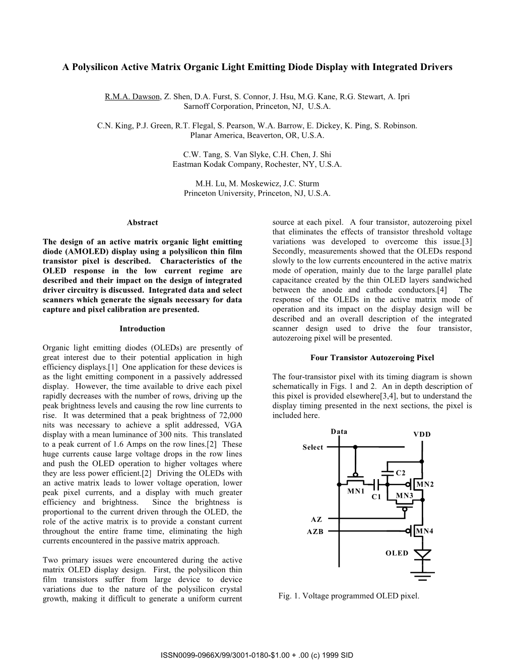 A Polysilicon Active Matrix Organic Light Emitting Diode Display with Integrated Drivers