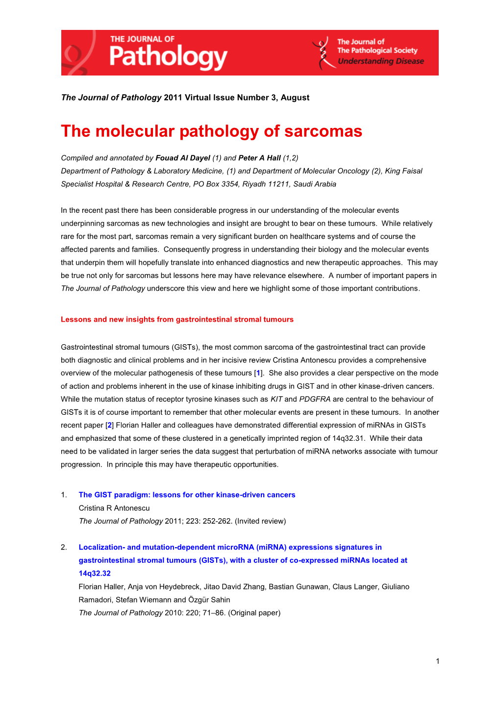 The Molecular Pathology of Sarcomas