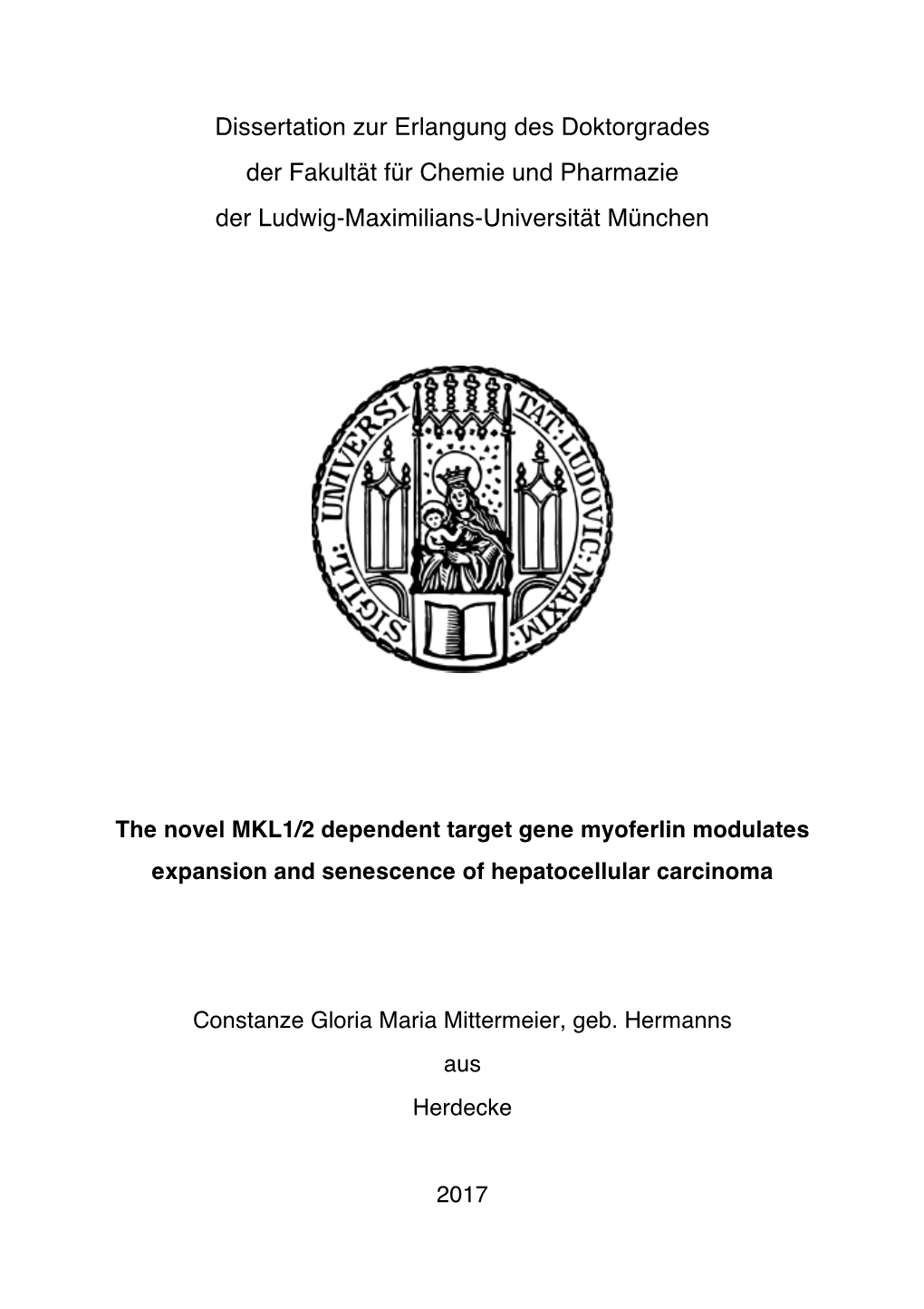 The Novel MKL1/2 Dependent Target Gene Myoferlin Modulates Expansion and Senescence of Hepatocellular Carcinoma