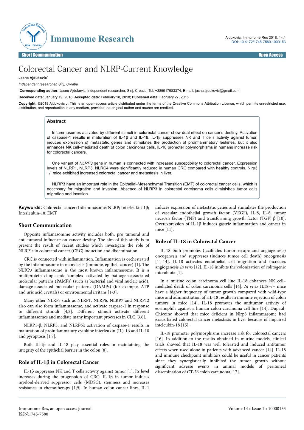 Colorectal Cancer and NLRP-Current Knowledge