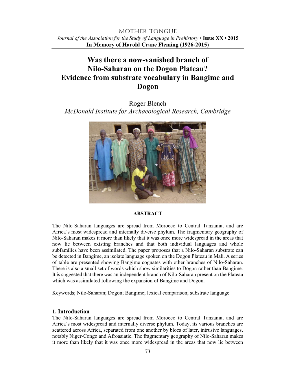 Was There a Now-Vanished Branch of Nilo-Saharan on the Dogon Plateau? Evidence from Substrate Vocabulary in Bangime and Dogon