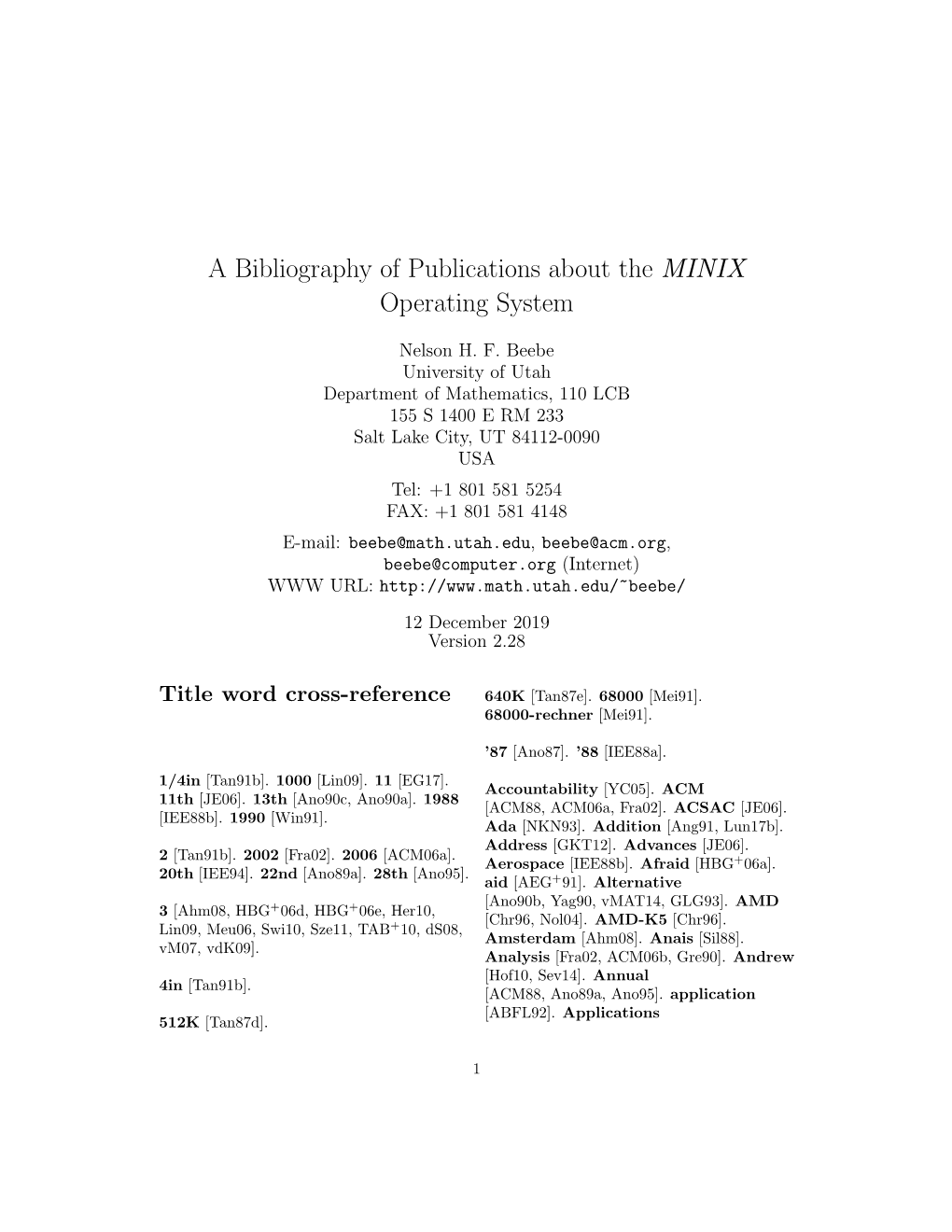 A Bibliography of Publications About the MINIX Operating System